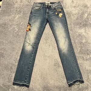 DRIFTWOOD Jeans Womens 26 Distressed Stretch Audrey Embroidered Boho Cottagecore